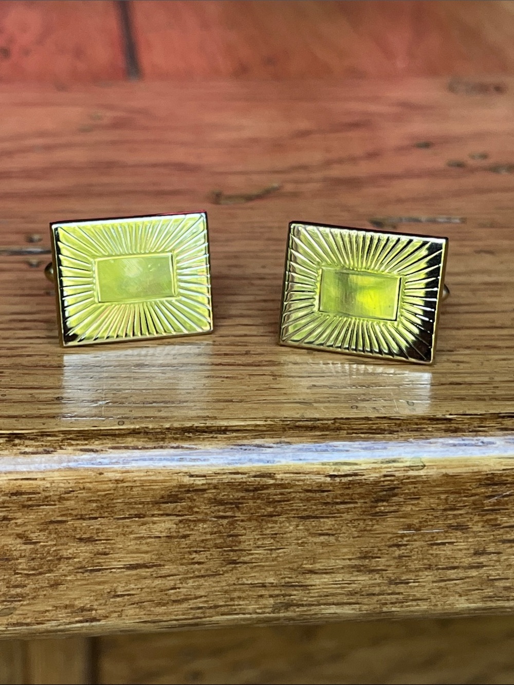 Vintage Swank Gold Tone Sunburst Rectangular Cufflinks, Mid Century Modern MCM